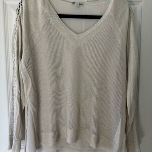 Lucky Brand Cream V-Neck Lightweight Knit Top